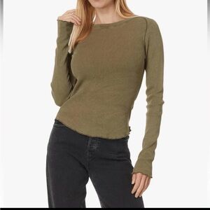 Free People We The Free Easy Does It Long Sleeve Tee - Military Olive / Moss XS